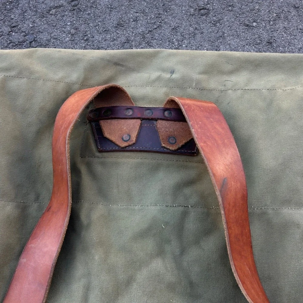 Duluth Pack Vintage Canvas Canoe Pack Rucksack Olive Green Leather Made in USA - Picture 15 of 16